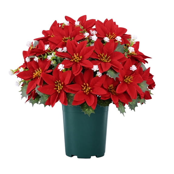 Yastouay 1 Pot Artificial Flowers Christmas Poinsettia UV Resistant Fake Flowers for Indoor Outdoo