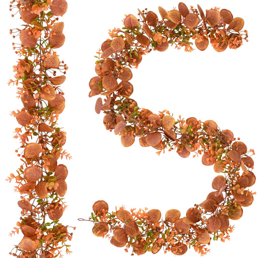 Yastouay 2Pcs Fall Garland Fake Eucalyptus Leaves Garland Faux hanging plants for Thanksgiving Autumn Decor