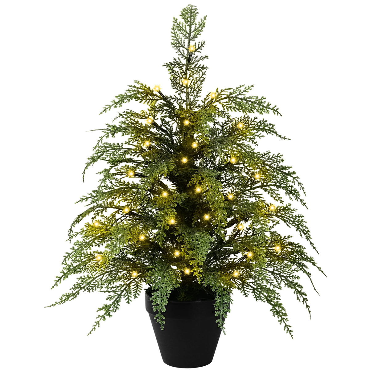 Yastouay 2ft Pre-lit Tabletop Cypress Christmas Tree, Artificial Fake Potted Cedar for Indoor Outdoor Porch Yard Holiday Decor