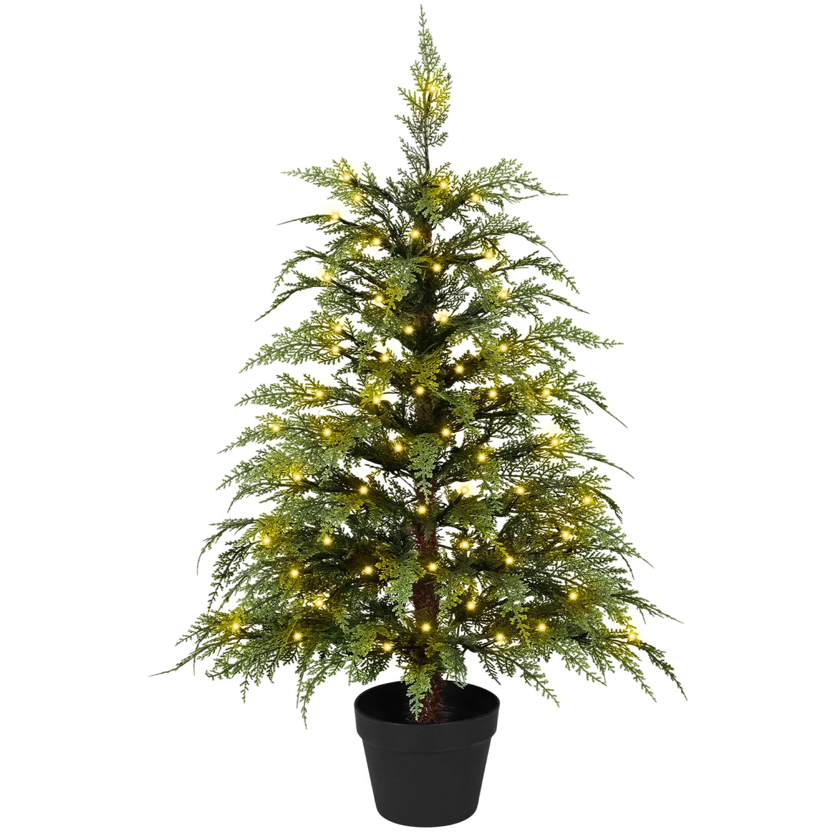 Yastouay 2ft Pre-lit Tabletop Cypress Christmas Tree, Artificial Fake Potted Cedar for Indoor Outdoor Porch Yard Holiday Decor