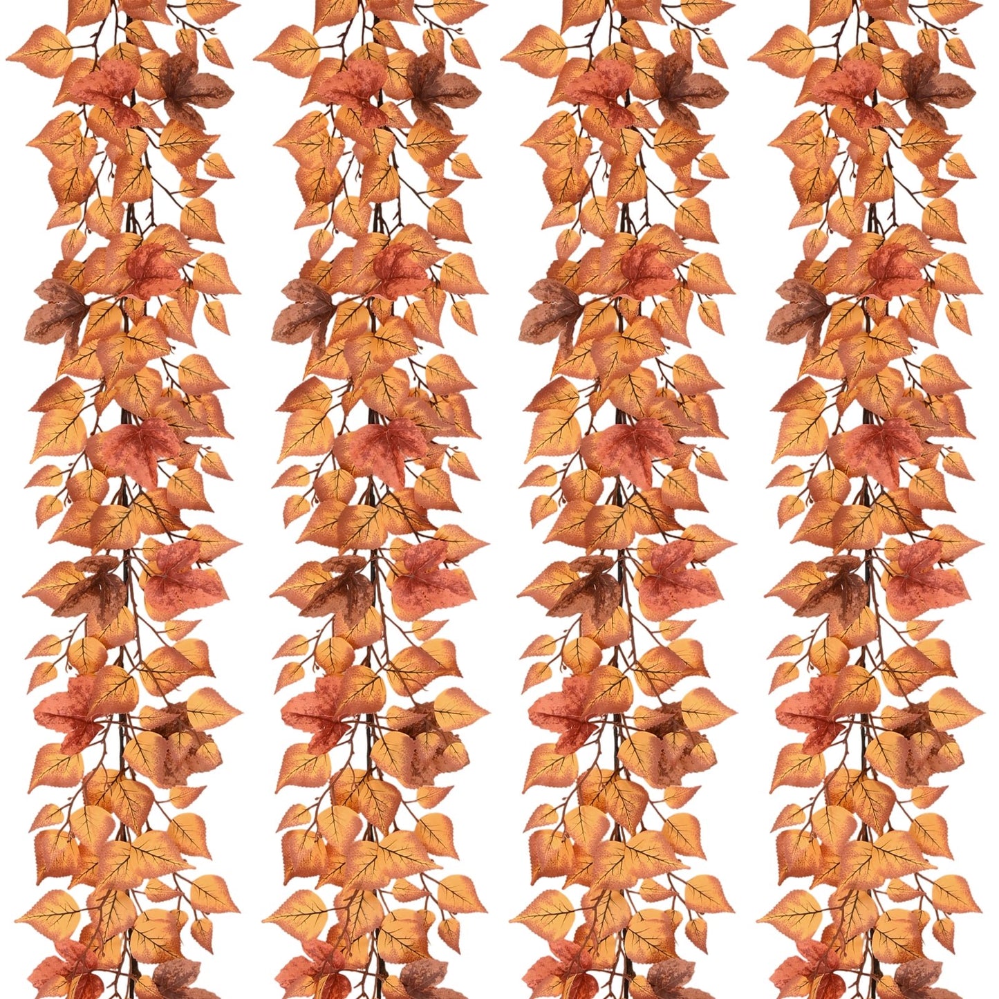 Yastouay 2 Pack 6 FT Fall Garland with Eucalyptus Maple Leaf, Brown Artificial Fall Decor Garland for Home Fireplace Indoor Outdoor