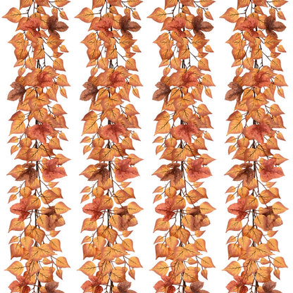Yastouay 2 Pack 6 FT Fall Garland with Eucalyptus Maple Leaf, Brown Artificial Fall Decor Garland for Home Fireplace Indoor Outdoor