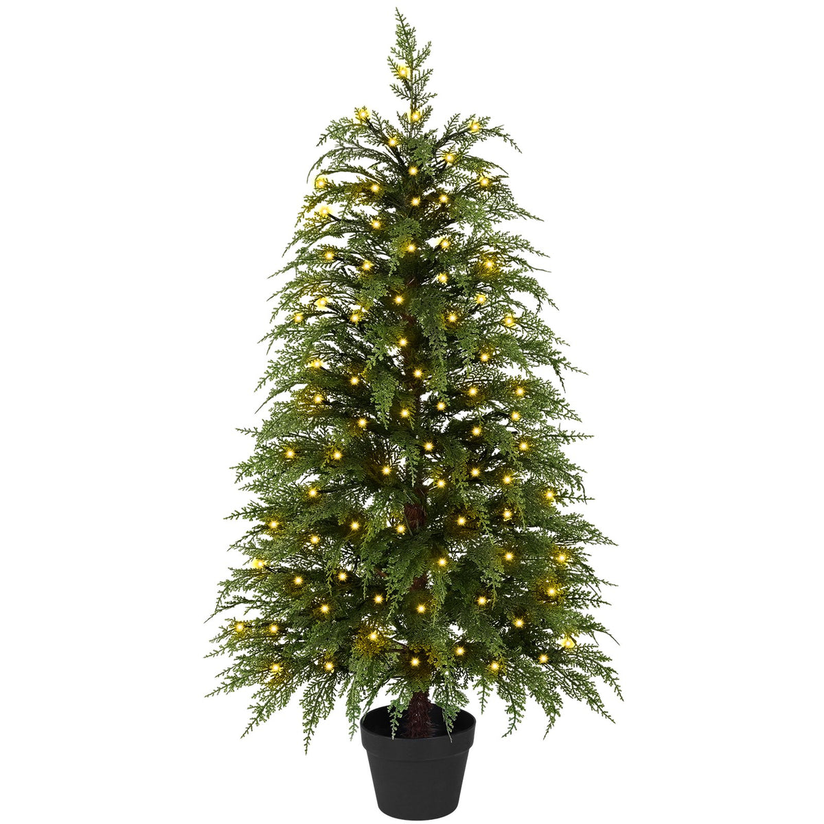 Yastouay 2ft Pre-lit Tabletop Cypress Christmas Tree, Artificial Fake Potted Cedar for Indoor Outdoor Porch Yard Holiday Decor