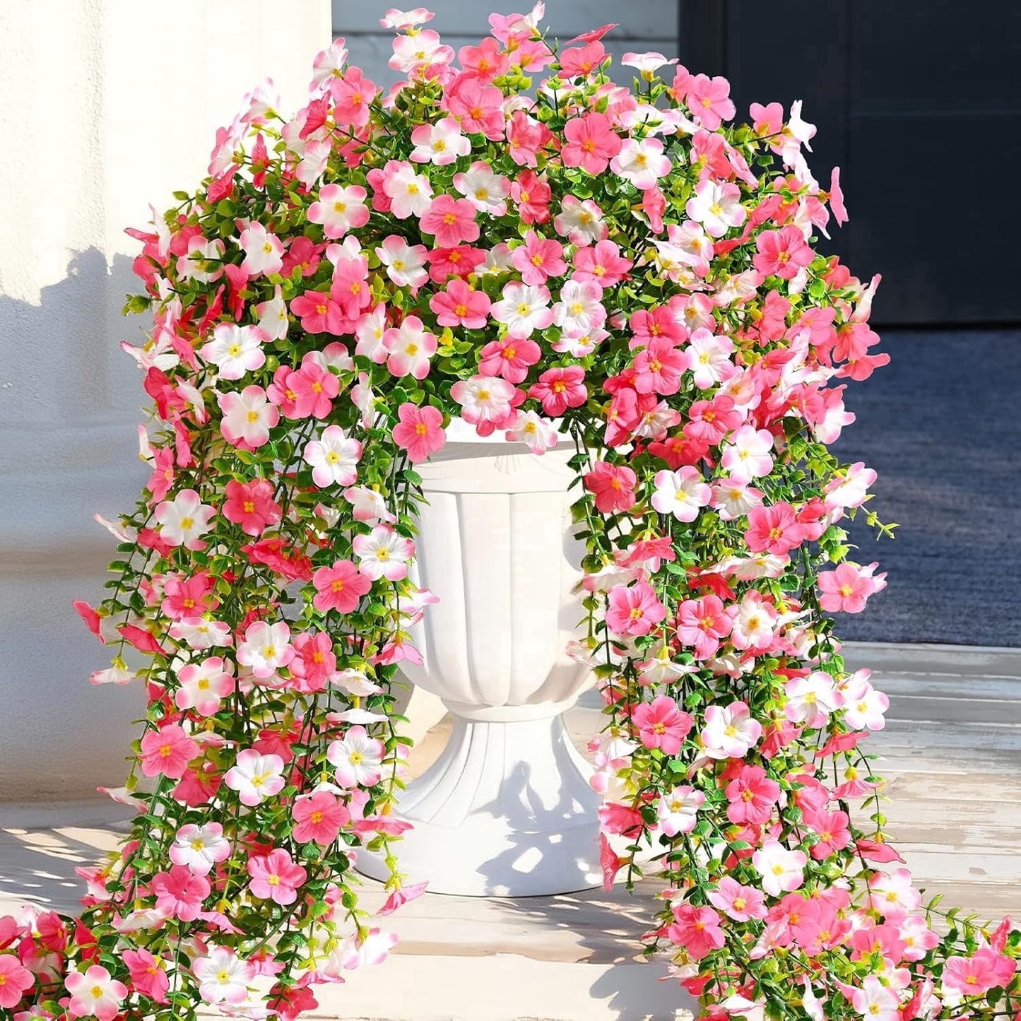 Yastouay 4pcs Artificial Flowers for Outdoors, UV Resistant Hanging Fake Flowers, Purple Violet Outdoor Faux Plants for Garden Balcony Yard Porch