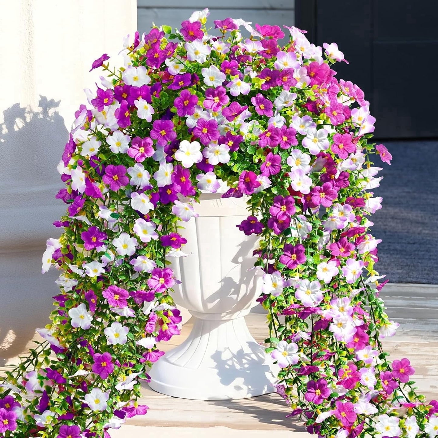 Yastouay 4pcs Artificial Flowers for Outdoors, UV Resistant Hanging Fake Flowers, Purple Violet Outdoor Faux Plants for Garden Balcony Yard Porch