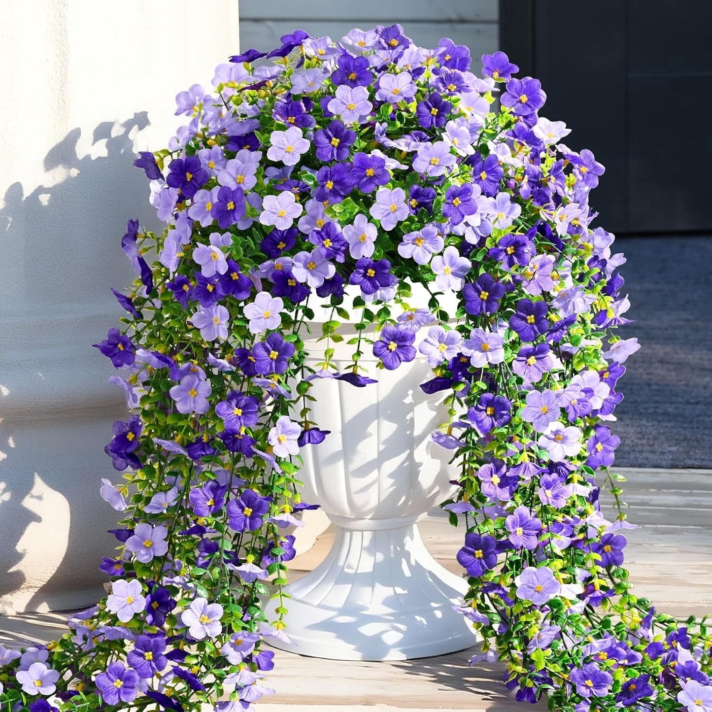 Yastouay 4pcs Artificial Flowers for Outdoors, UV Resistant Hanging Fake Flowers, Purple Violet Outdoor Faux Plants for Garden Balcony Yard Porch