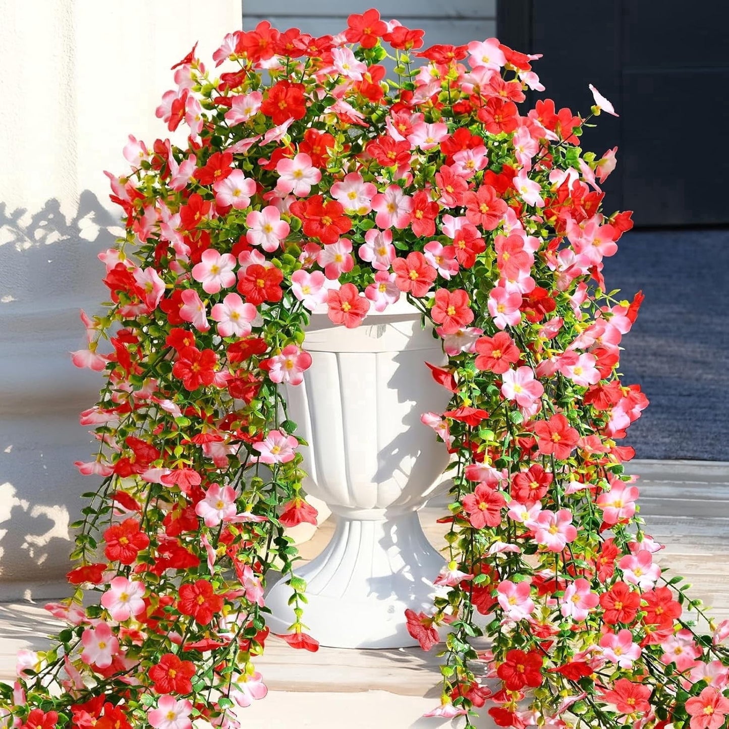 Yastouay 4pcs Artificial Flowers for Outdoors, UV Resistant Hanging Fake Flowers, Purple Violet Outdoor Faux Plants for Garden Balcony Yard Porch