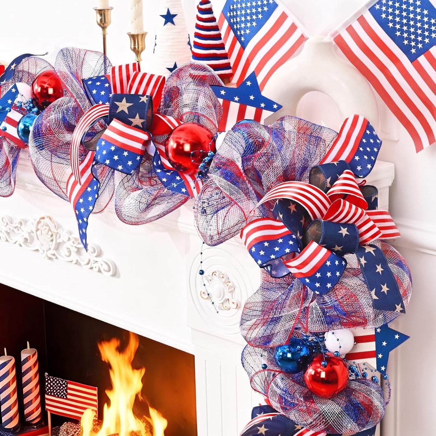 Yastouay 4th of July Garland 6Ft Red White and Blue Garland for Celebration Holiday Red and Blue Decor Memorial Day Independence Day