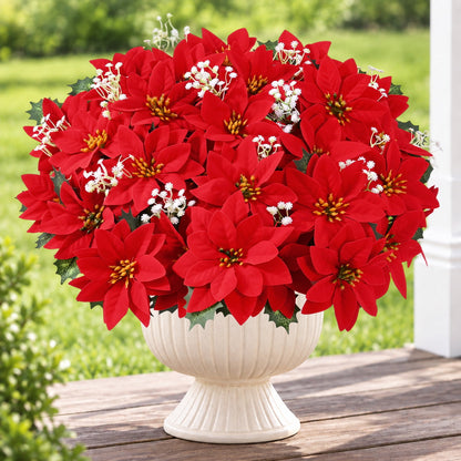 Yastouay 6 Bundles Poinsettia Flowers with 10 Bundles Baby's Breath, Mixed Artificial Flowers for Christmas Decor