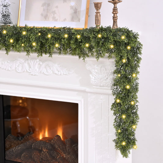 Yastouay 6 FT Pre-lit Christmas Garland Decoration, Artificial Green Cedar Pine Garland for Home Porch Fireplace Holiday Decor