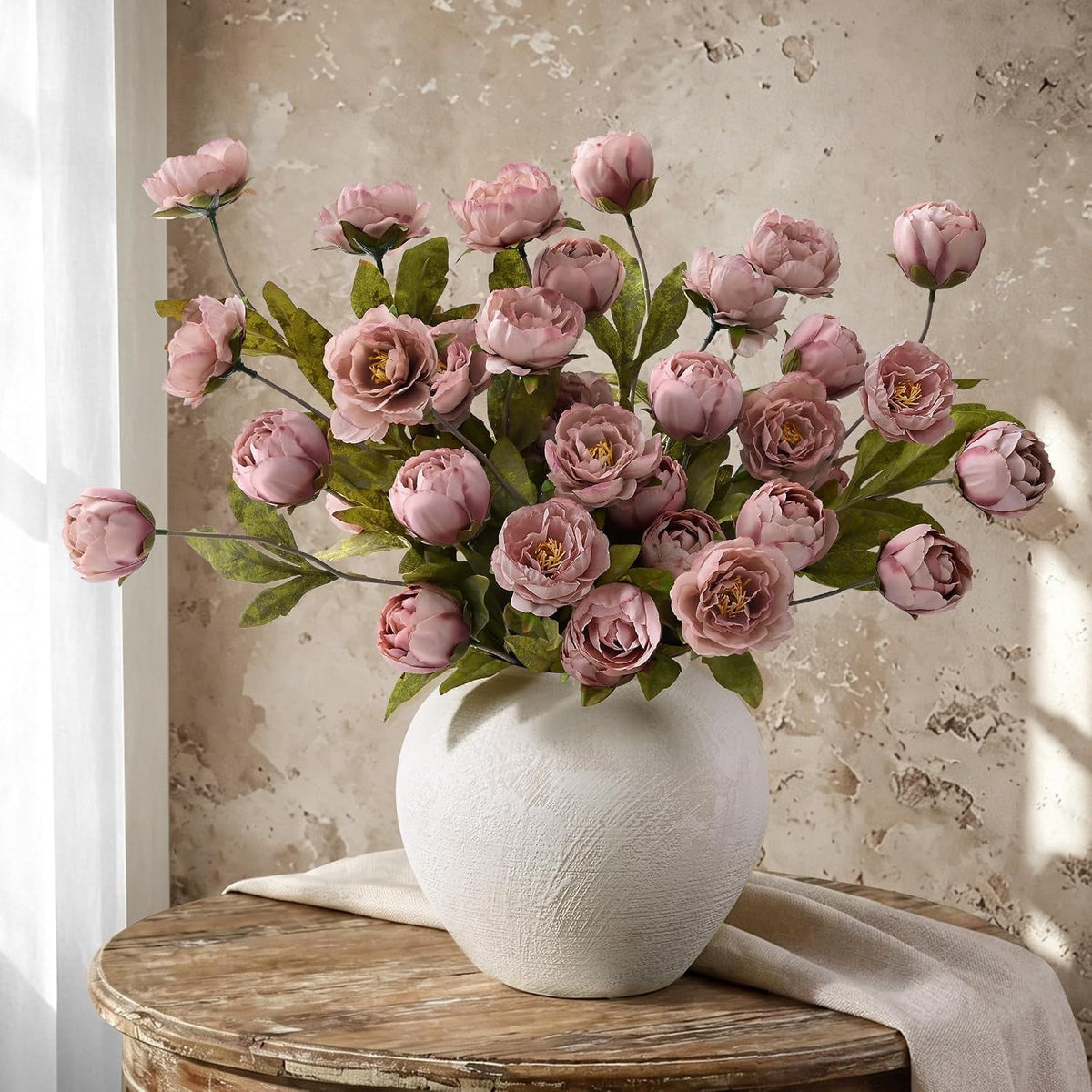 Yastouay 6 Pack Peony Artificial Flowers, Combination of Buds & Fully Bloomed Blooms Silk Fake Flowers for Wedding Home