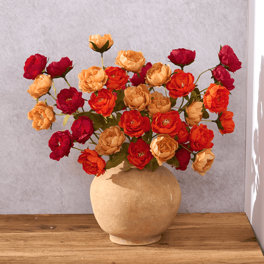 Yastouay 6 Pack Fall Peony Artificial Flowers, 36 Orange Blooms Silk Fake Flowers Fall Decor for Wedding Home
