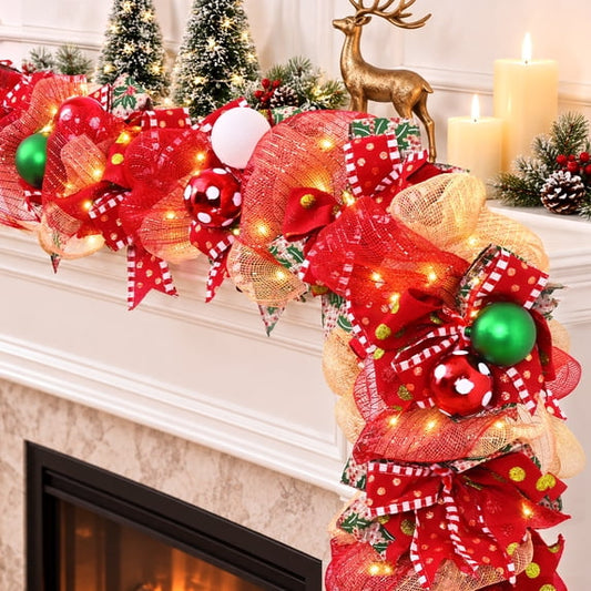 Yastouay 6FT Artificial Christmas Garland with Light Green Red Garland for Holiday Table Mantel Staircase Decor
