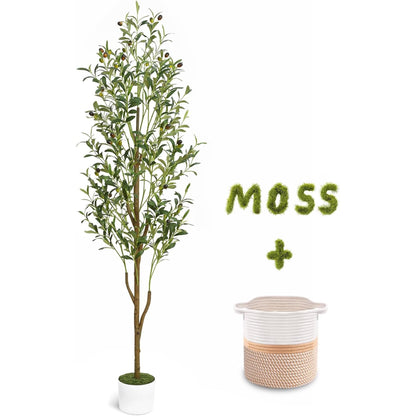 Yastouay 6FT Artificial Olive Tree with Planter, Fake Potted Olive Plant with Lifelike Fruits for Home Office Living Room