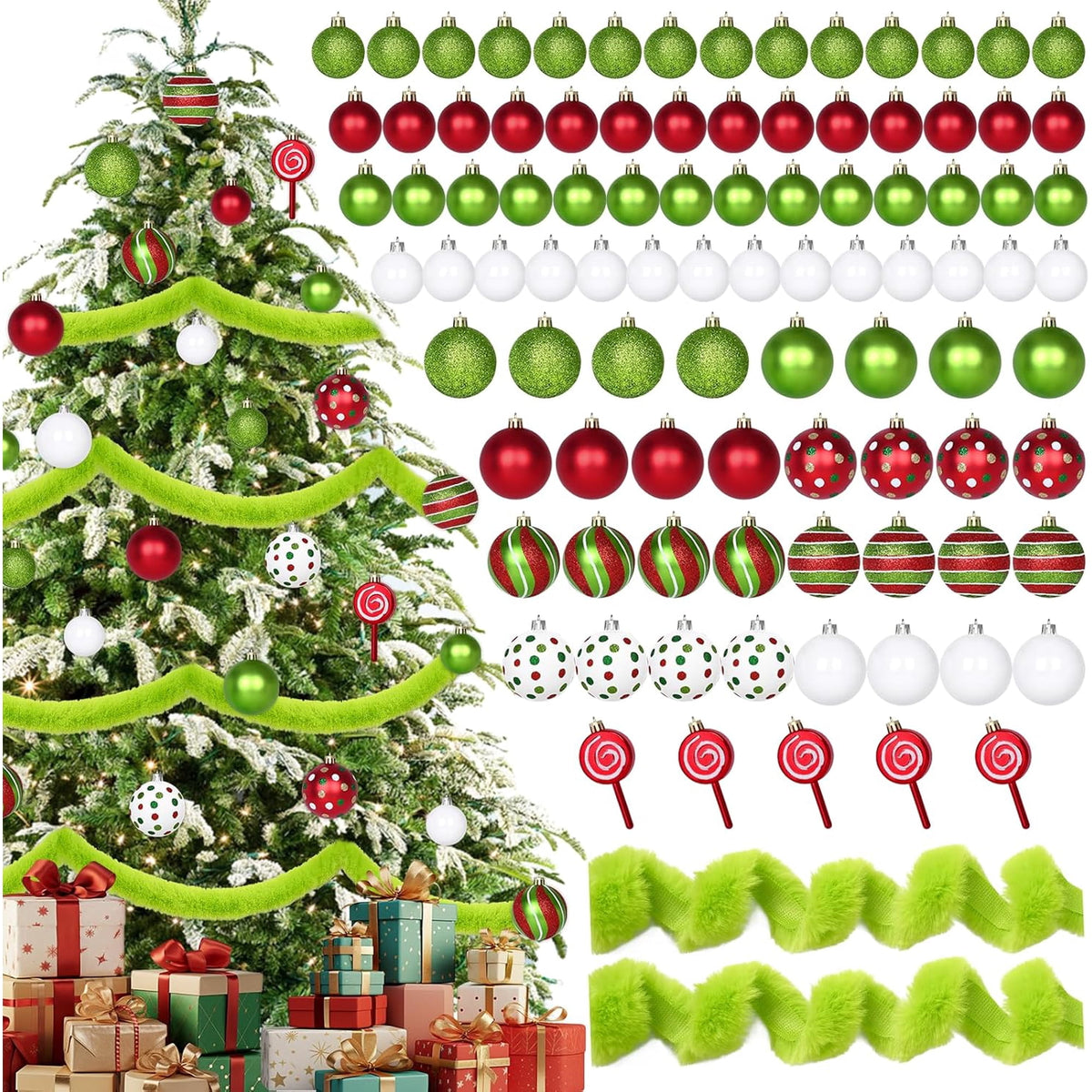 Yastouay 94 Pcs Green Christmas Tree Ornaments, 2.4" Christmas Ornaments Balls Set