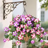Yastouay Artificial Hanging Flowers for Outdoors, 3Pcs UV Resistant Fake Petunias Silk Flowers,Faux Hanging Baskets for Outside Front Door Porch Decor