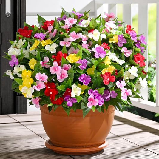 Yastouay 10 Pcs Artificial Flowers for Outdoors ,UV Resistant Faux Impatiens for Outdoor Planters,Silk Flowers for Front Door Porch Decorations