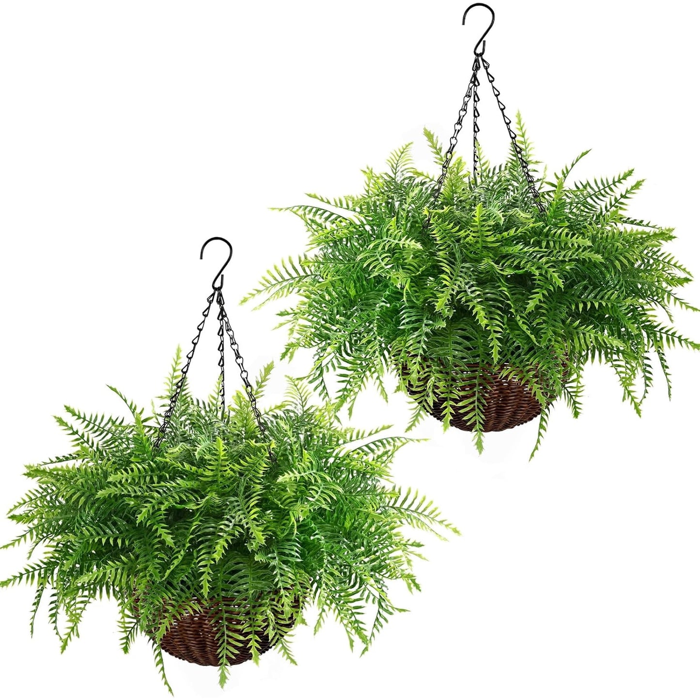 Yastouay Artificial Hanging Ferns Fake Boston Ferns with Basket Outdoor Faux Plants for Home Garden Porch Decor,2 Pcs