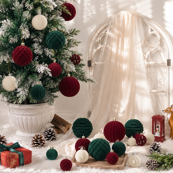 Yastouay 23Pcs Christmas Ball Ornaments Set Red Green White Christmas Decorations for Home Party Holiday Decor