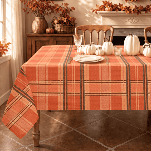 Yastouay Buffalo Plaid Tablecloth Fall Thanksgiving Table Cloth Orange Rectangle Table Cover for Dinner Autumn Decor, 60" x 84"