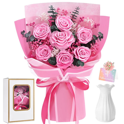 Yastouay 7 Pcs Preserved Roses Bouquet Valentines Day Gifts for Her, Eternal Flowers,Long-Lasting Flower Bouquet for Wedding Birthday Decoration