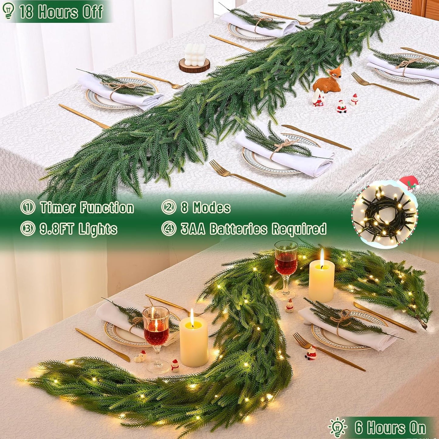 Waipfaru 6ft Norfolk Pine Christmas Garland,Real Touch Artificial Faux Greenery Garland for Holiday Indoor Outdoor Decor