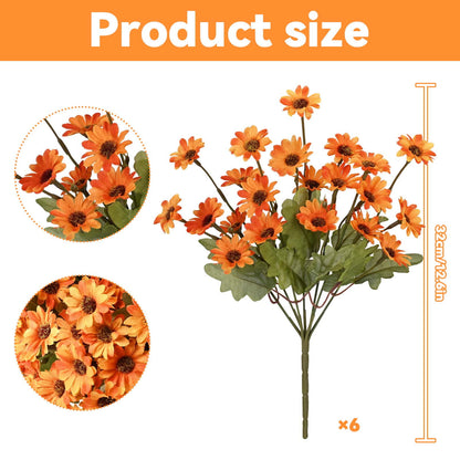 Lyacmy Fake Mums,6 Bouquets Artificial Fall Flowers,Orange Daisy Decoration for Home Decor Garden Porch Fall Decoration