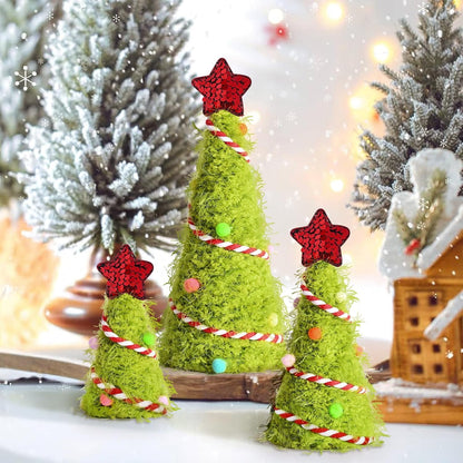 Yastouay 3Pcs Mini Christmas Tree,Lime Green Cristmas Tree,Furry Tabletop Xmas Cone Tree Christmas Decorations