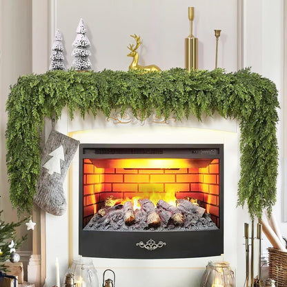 Waipfaru 5.9ft Christmas Cedar Garland with lights,Realistic Artificial Green Faux Cedar Pine Needles Garland for Fireplace Mantel Table Indoor Outdoor Xmas Decoration