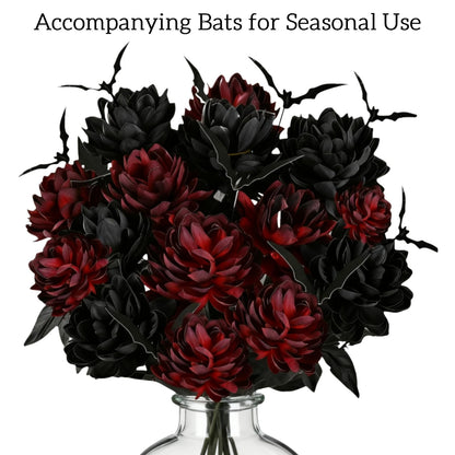 Lyacmy 10 Pcs 16 Inch Halloween Decor Silk Dahlias Stems Artificial Flowers, Faux Halloween Flowers Arrangements Fall Decorations