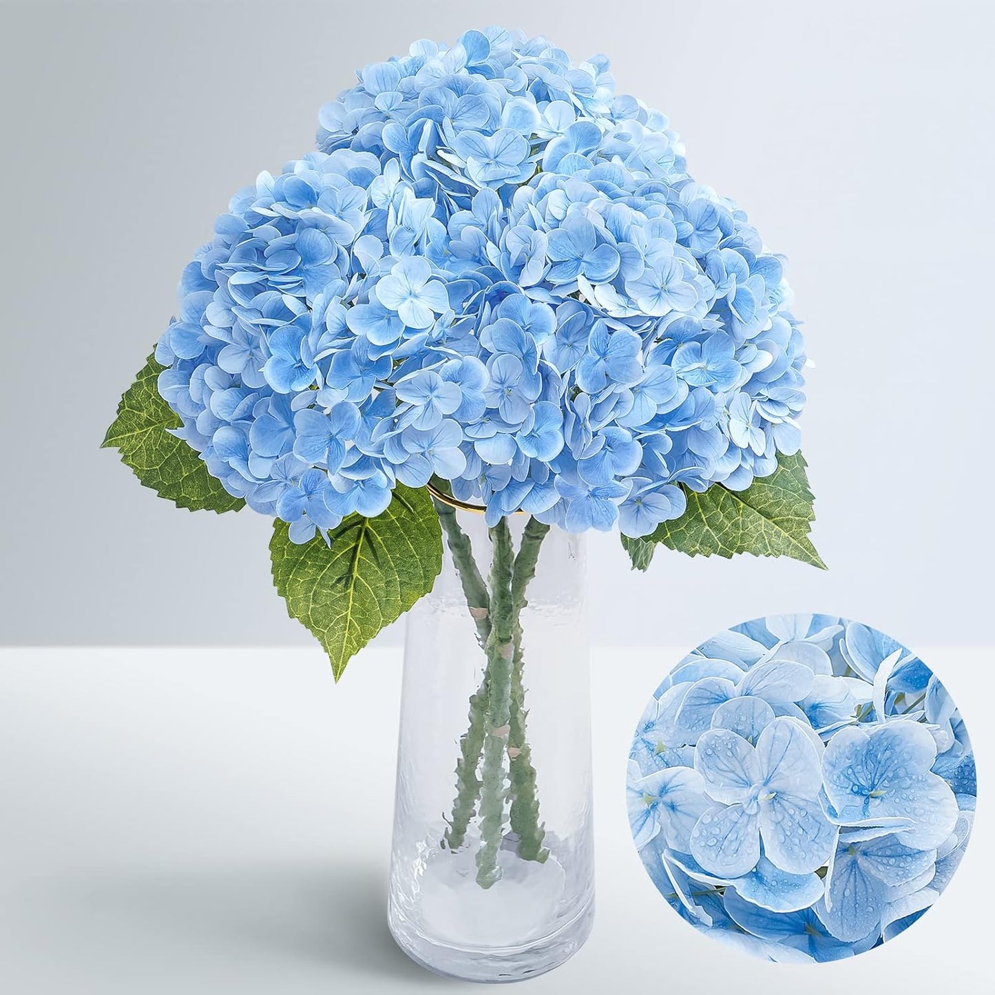 Dolicer 3 Pcs Real Touch Hydrangea Artificial Flowers, 21" White Fake Latex Hydrangea with Stems Leaves Full Hydrangea Flowers Heads Home Decor