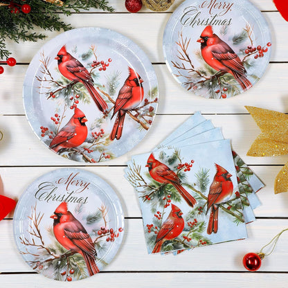 Waipfaru 200 PCS Christmas Paper Plates and Napkins Disposable, Christmas Poinsettia Printed Round Disposable Plates for Christmas Holiday Dinner Birthday Party Supplies