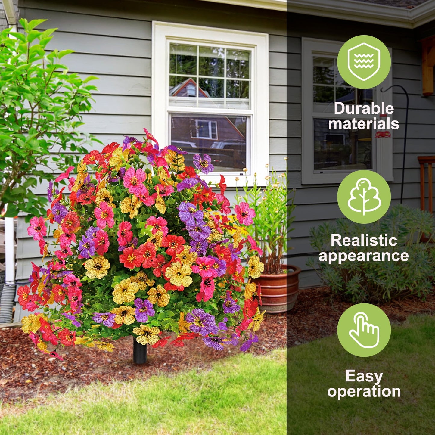 Waipfaru Outdoor Artificial Flower Decorations,22inch Fake Daisies Shrub with Eucalyptus Leaves,UV Resistant Artificial Plant for Indoor Outdoor Front Porch Gardens