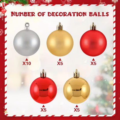 Waipfaru 5ft Pop up Christmas Tree with 3D Star 30 Ball Ornament, Artificial Collapsible Pencil Tinsel Xmas Tree for Christmas Decoration