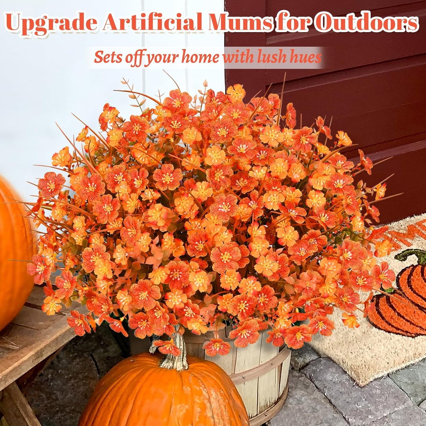 Waipfaru 14 Bundles Fake Mums for Outdoor,UV Resistant No Fade Silk Artificial Fall Flowers for Autumn Porch Patio Planters Yard Garden