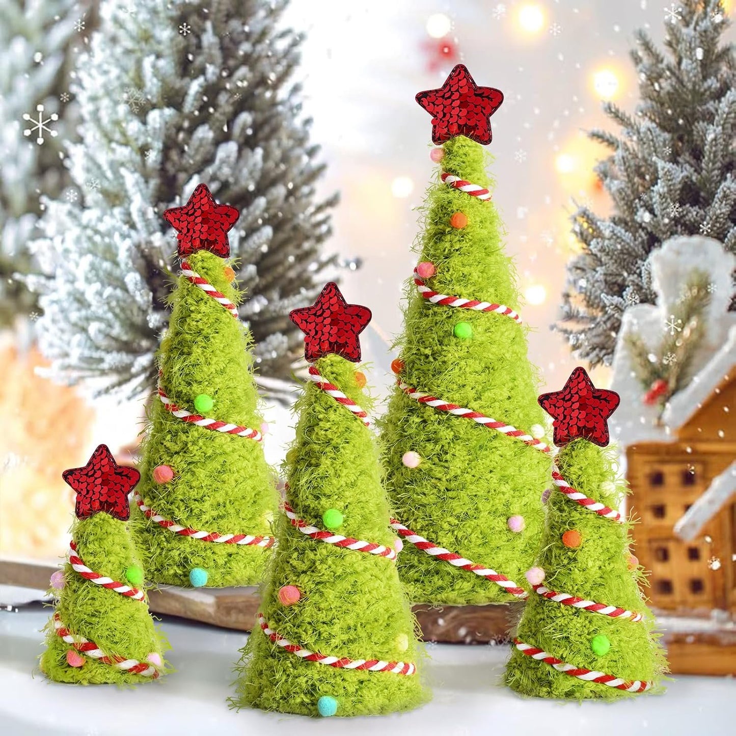 Yastouay 3Pcs Mini Christmas Tree,Lime Green Cristmas Tree,Furry Tabletop Xmas Cone Tree Christmas Decorations