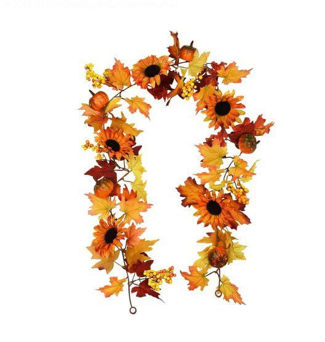 Dolicer Fall Garland Maple Leaf with Pumpkin Sunflower Fall Decor, Christmas Garland Autumn Decor Garland for Home Decorations