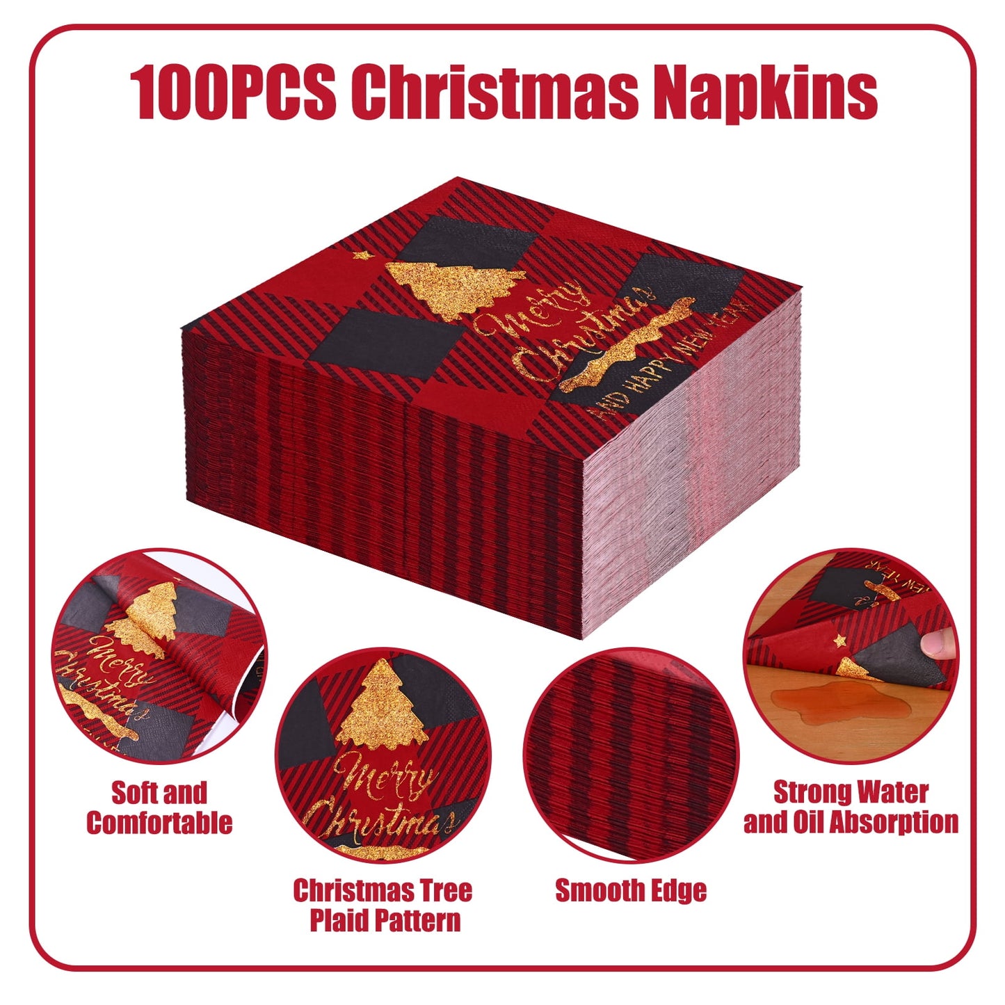 Waipfaru 200 Pcs Merry Christmas Dinnerware Set,Christmas Tree Paper Plates, Napkins & Party Supplies for 50 Guests