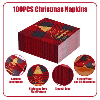 Waipfaru 200 Pcs Merry Christmas Dinnerware Set,Christmas Tree Paper Plates, Napkins & Party Supplies for 50 Guests