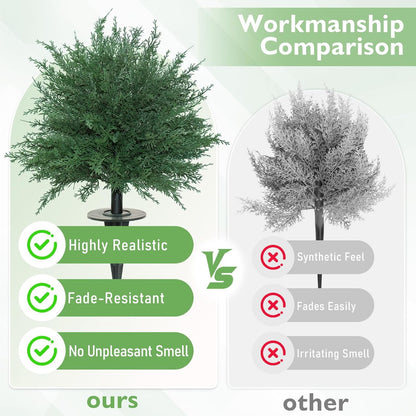 Waipfaru Set of 2 Artificial Cedar Topiary Tree, 24inch Outdoor Fake Plants with Stakes,UV Resistant Faux Shrubs for Front Porch Planter Backyard Decor