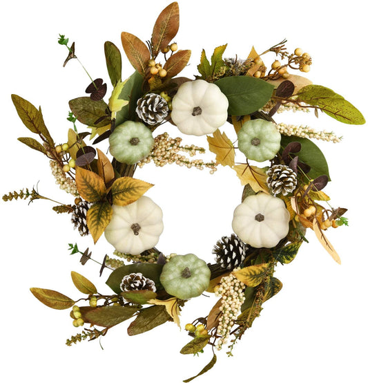 Dolicer 19.7" Wreath for Front Door, Green Wreath Pumpkin Wreath for Farmhouse Garden Gift for Her Valentine's Day Decorations