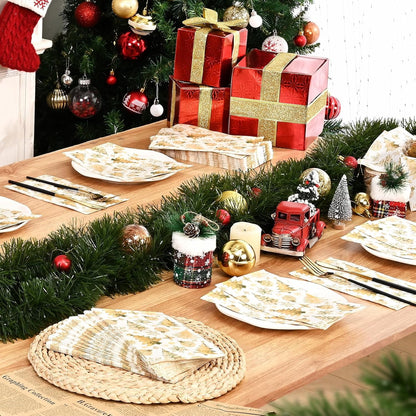 Waipfaru 100 PCS Christmas Paper Napkins 3-Ply Gold Snowflake Disposable Paper Hand Towels for Xmas Winter Holiday
