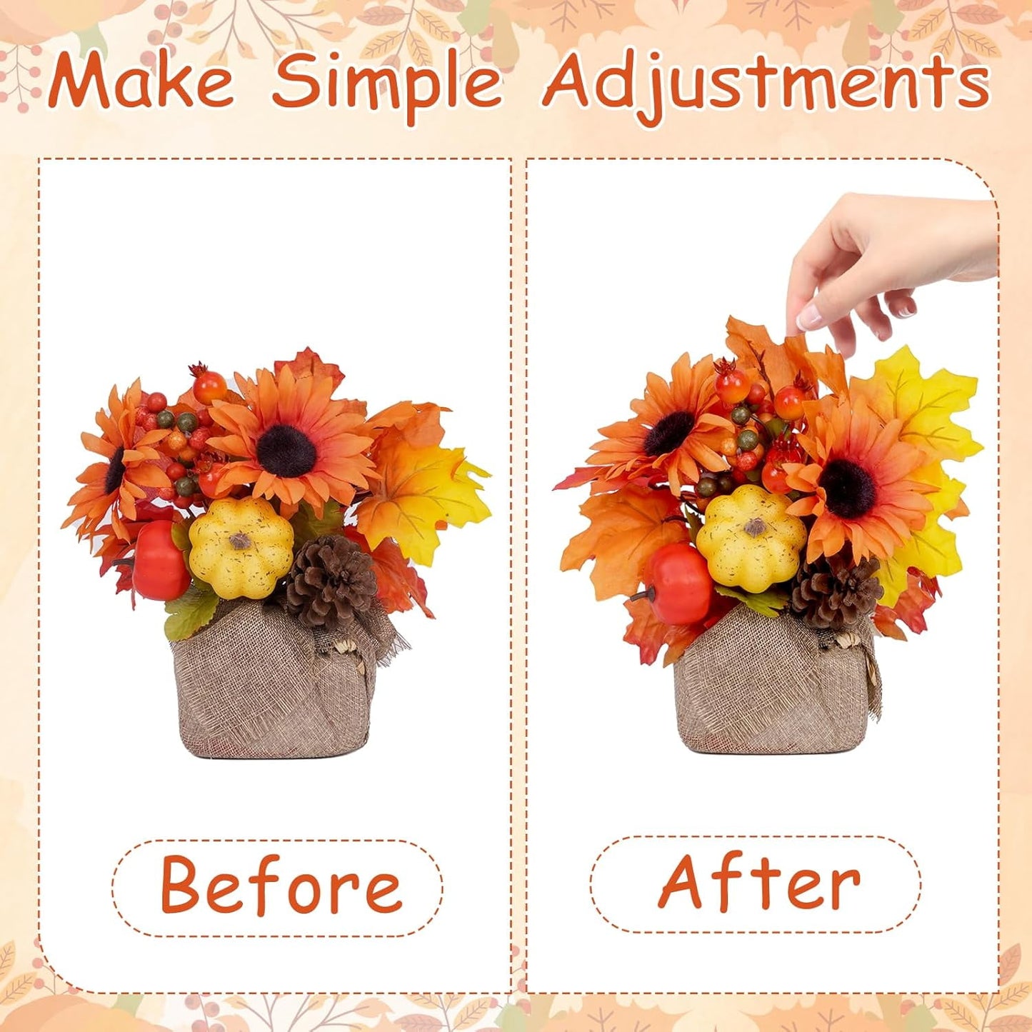 Waipfaru Fall Decorations for Desktop,2Pcs Artificial Fall Flowers with Burlap Base, Fall Leaves Sunflower Decor Thanksgiving Decorations, Fall Centerpieces for Tables