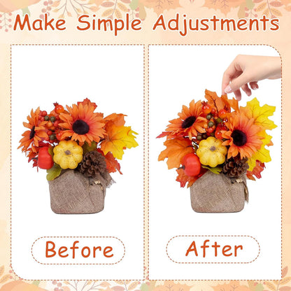 Waipfaru Fall Decorations for Desktop,2Pcs Artificial Fall Flowers with Burlap Base, Fall Leaves Sunflower Decor Thanksgiving Decorations, Fall Centerpieces for Tables
