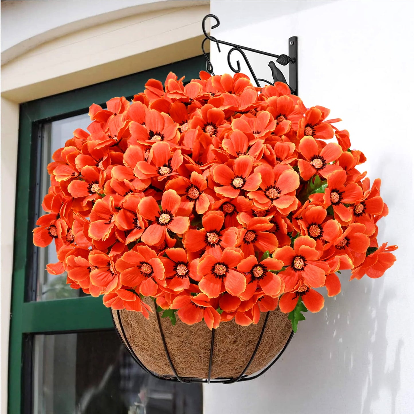 Waipfaru 4 Bundles Artificial Fall Flowers for Outdoors, UV Resistant Faux Outdoor Plastic Greenery Shrubs Plants,Lifelike Silk Flowers for Home Garden Decor