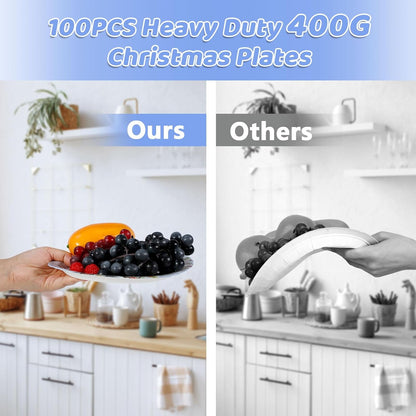 Waipfaru 200 PCS Christmas Paper Plates and Napkins Disposable, Christmas Poinsettia Printed Round Disposable Plates for Christmas Holiday Dinner Birthday Party Supplies