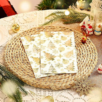 Waipfaru 100 PCS Christmas Paper Napkins 3-Ply Gold Snowflake Disposable Paper Hand Towels for Xmas Winter Holiday
