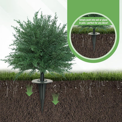 Waipfaru Set of 2 Artificial Cedar Topiary Tree, 24inch Outdoor Fake Plants with Stakes,UV Resistant Faux Shrubs for Front Porch Planter Backyard Decor