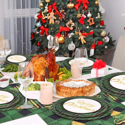 Waipfaru 200 Pcs Merry Christmas Dinnerware Set,Christmas Tree Paper Plates, Napkins & Party Supplies for 50 Guests