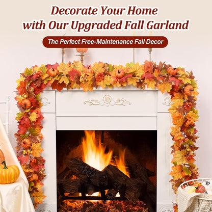 Waipfaru Lighted Fall Garland for Mantle, 6ft Battery Operated Thanksgiving Garland with Timer, Pumpkins,Berries,Autumn Decorations for Fireplace Home